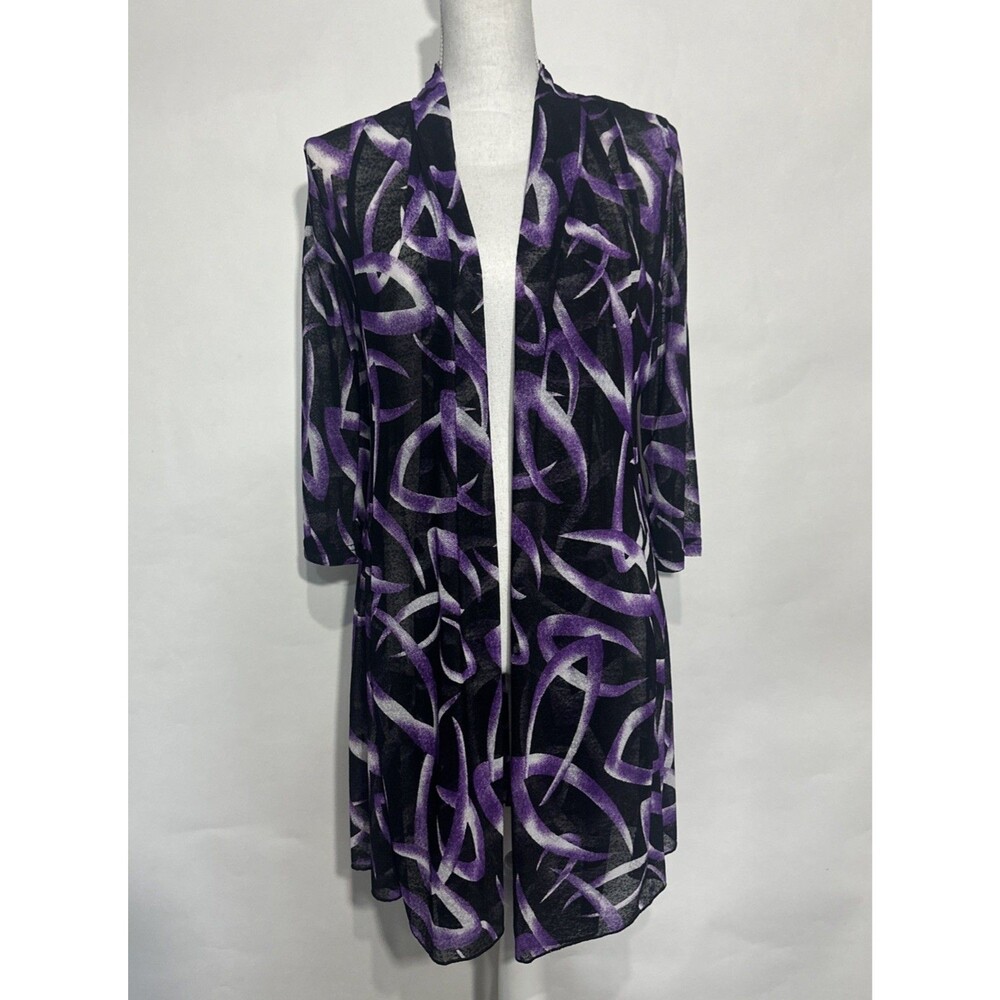 Creation Cardigan Duster Kimono Womens Sm Open Front Sheer Lightweight Purple